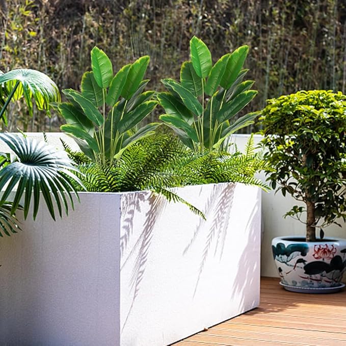 Melorca&Guilla Artificial Plants 2PCS 30“Artificial Bird of Paradise Plants,Faux Banana Tree,Fake Plants Tropical Greenery Shrubs Bushes for Garden Porch Window Box Shop Office Home Décor
