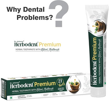 Herbodent® Premium Toothpaste - 5.82 Oz Pack of 4 | 21 Herbs for Strong Teeth & Healthy Gums- Neem, Clove, Cinnamon, Cardamom with Natural Mouthwash-No Paraben, No Fluoride, No Saccharin, No Triclosan