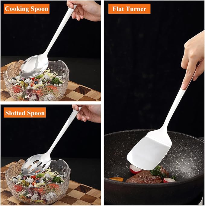Homquen Stainless Steel Kitchen Utensils Set 4pcs, Cooking Utensils Set, Kitchen Tools Spatulas Set, Cooking Spoons, Home Essentials Kitchen Gadgets Accessories