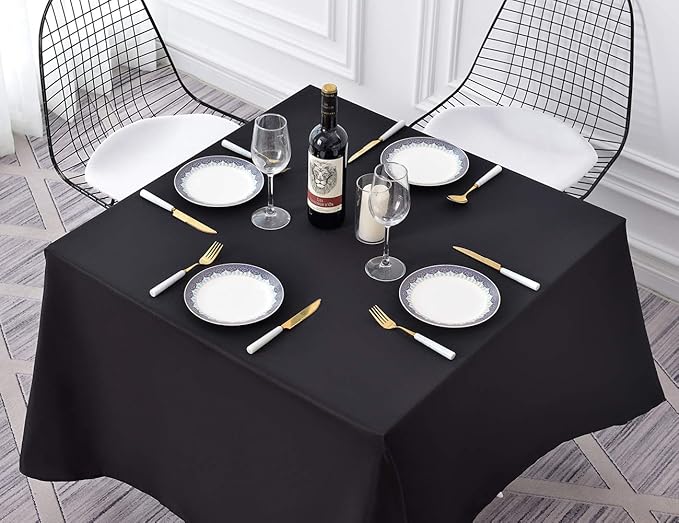 Surmente Black Square Tablecloth-52x52 Inch Table Cloth for Small Square Tables,Washable Polyester Table Cover for Weddings, Banquets, or Restaurants