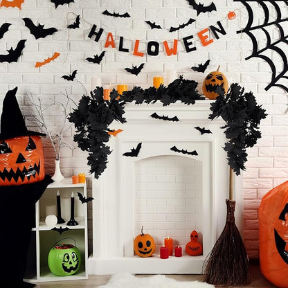 RECUTMS Black Maple Leaf Artificial Hanging Plants Fake Plants Faux Fall Leaves Halloween Faux Plants Autumn Leaves Artificial Wall Hanging Indoor Outdoor Halloween Decoration（Black）