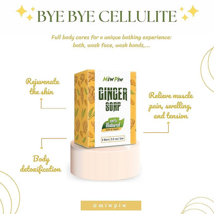 Ginger Soap Lymphatic Drainage Pack 6 - Anti-Cellulite Skin Tightening - Natural Ingredients Detox Soaps for Deep Clean Shower, Detoxification, Rejuvenating