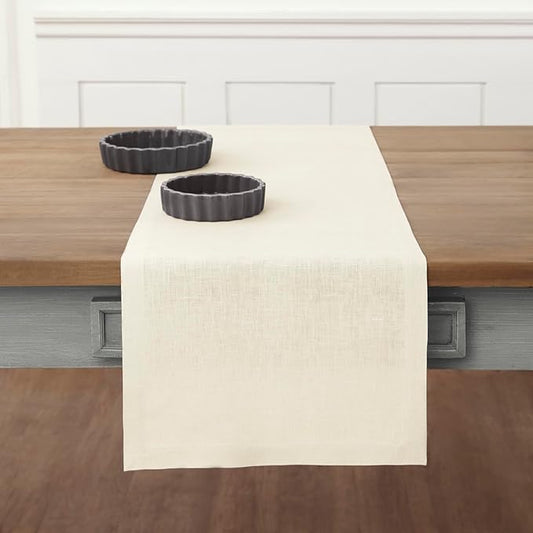Solino Home Linen Ivory Table Runner 120 Inches Long - 100% Pure Linen 14 x 120 Inch Table Runner for Dining, Fall, Autumn, Thanksgiving - Fete