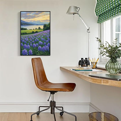 The lavender scenery all over the lake at sunset is suitable for posting in the living room bedroom office landscape poster wall painting