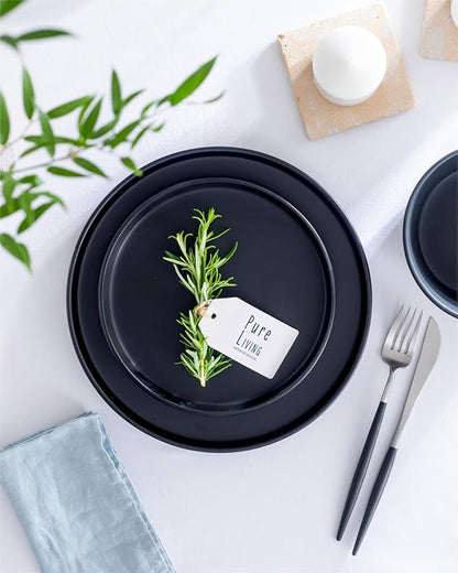 Matte Black Dinnerware Set - 32-Piece Stoneware Set for 8 People - Dishwasher & Microwave Safe - Black Matte