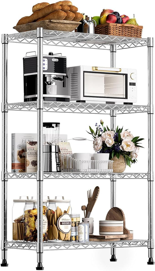 1000 lbs Storage Shelving 4-Tier Utility Shelving Unit Steel Organizer Wire Rack for Home,Kitchen,Office,Chrome (13.7" D x 23.6" W x 53.4" H)