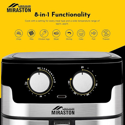 8.5QT Air Fryer, Upgraded Family Size Capacity, Visual Window, Square Basket Dials Stainless Steel Air Fryers, Reheat Leftovers, Easy Cooking for Healthier Breakfast & Dinner in Minutes