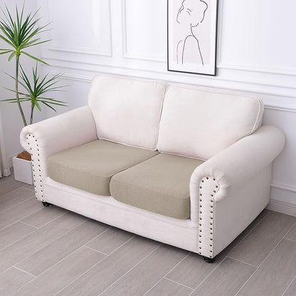 hyha Waterproof Couch Cushion Covers for Pets, Non Slip Sofa Seat Cover for Dogs Washable, Soft Thick Stretch Jacquard Fabric, Sofa Slipcovers with Elastic Bottom (2 Pieces, Taupe)