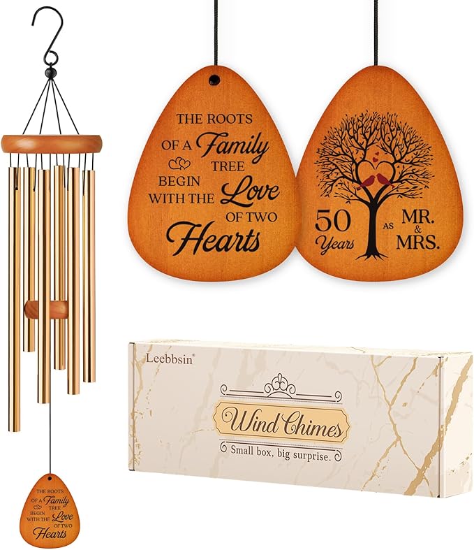 50th Wedding Anniversary Wind Chime, Happy 50th Anniversary Romantic Gifts for Couple, Parents, Wife, Husband, Friends, Golden Anniversarys Keepsake Gifts Ideas