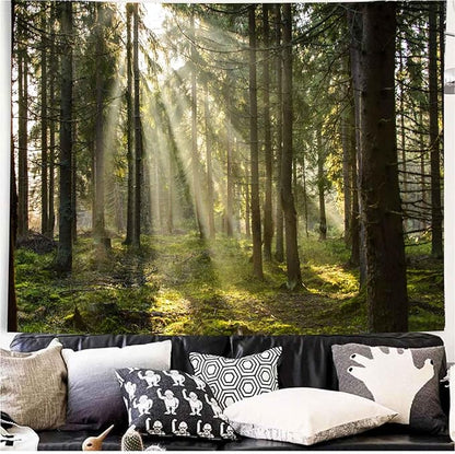 Onivein Forest Tapestry Nature Sunlight Streaming Through Green Trees Wall Hanging for Bedroom Living Room Office Decor 80 x 60 Inches