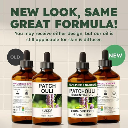 Kukka Patchouli Essential Oil for Skin & Diffuser - 4 Fl Oz - 100% Pure Natural Patchouli Oil, Captivating Scent for Body Perfumes, Aromatherapy & Soap Making Scent DIY