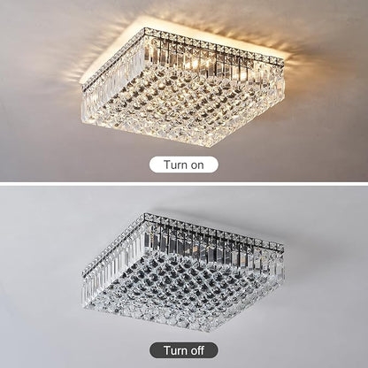 12-Lights Black Crystal Flush Mount Ceiling Light Fixtures,Elegant Crystal Chandelier Pendant Ceiling Lamp for Bedroom,Living Room,Dining Room,Hallway H5.9 x W20 x L20 (Bulb Not Included)Square