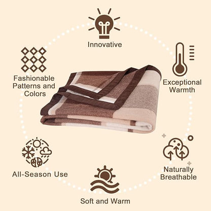 YOUR MOON 100% Pure Wool King Size, Australian Organic Natural Wool Blankets, Hypoallergenic Blanket for Bed, Medium Weight(Coffee, 90 * 108)