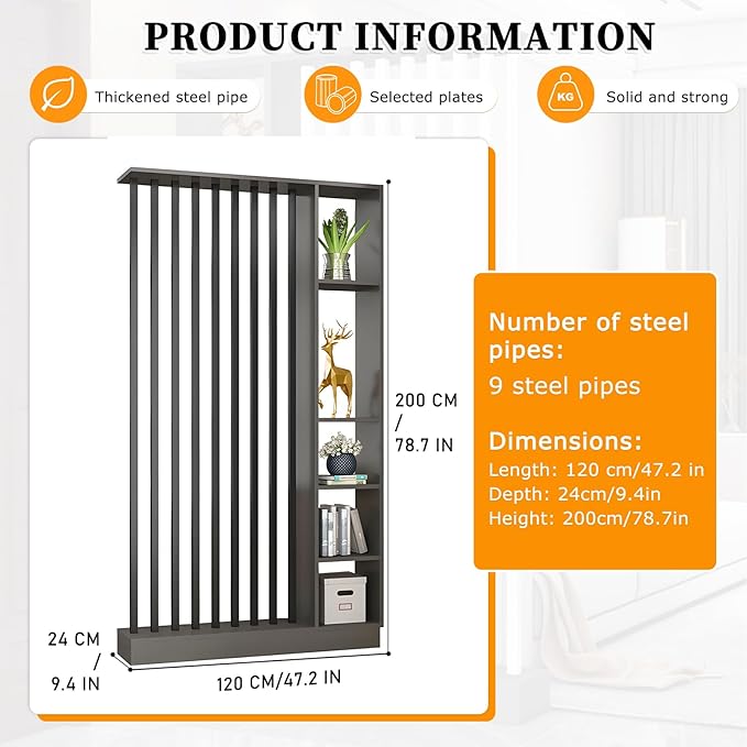 Wall Room Divider,Freestanding Room Divider with Shelves,Wood Room Divider Screen with Storage Cabinet, Wall Divider for Room Separation, for Home Office Decorative J 47.2×9.4×78.7in