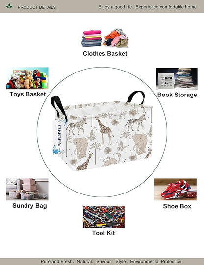 Rectangular Folding Laundry Basket,waterproof Canvas Basket,gift basket,Suitable for children's room,Office,Clothes,Toys Storage(Animals)