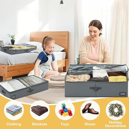 10-Inch Under Bed Organizer, Large Under Bed Storage Container, Underbed Storage Box for Seasonal Clothing, Sweaters, Shoes, Blankets, Wrapping Paper, Sheets & Toys, Yarn 33" L×17" W×10" H