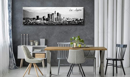 DJSYLIFE Los Angeles Skyline Wall Art Black and White USA Panoramic Cityscape Picture Canvas Prints Artwork for Bedroom Men Room Office Decoration Painting Ready to Hang 13.8"x47.3"