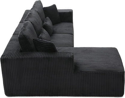 HYJT-H&K Modular Sectional Sofa Cloud Sectional Couch, 107" Comfy Fluffy L Shaped Dark Black Couches for Living Room, Deep Seat Memory Foam Plush Corduroy Boneless Couch Sectionals Left Facing Chaise