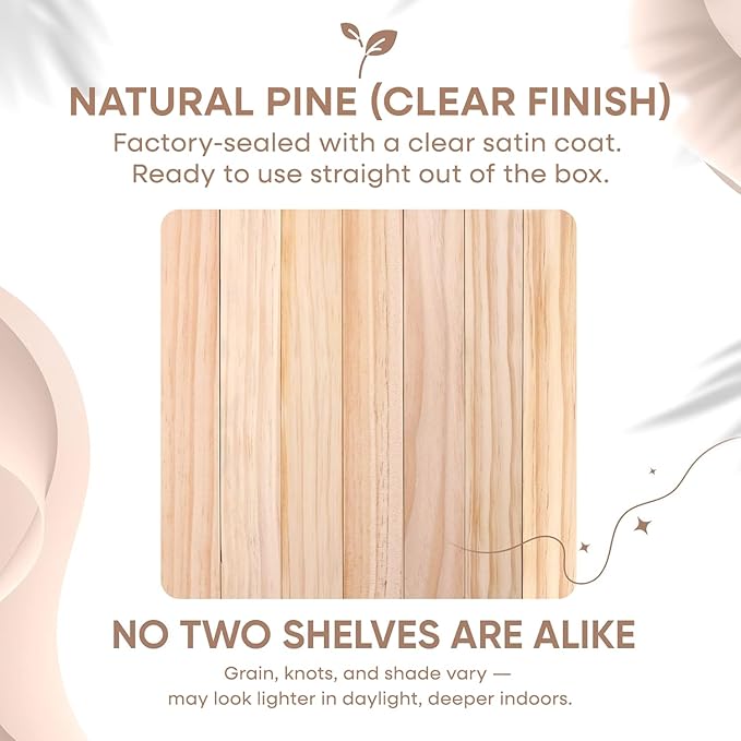 Homeforia 12 inch Natural Floating Shelf, High End Solid Real Wood 12inch Small Floating Shelves for Wall Mounted, Natural Wooden Floating Shelves, Heavy Duty Bracket, 12 X 6.5 X 1.75 in, Set of 4