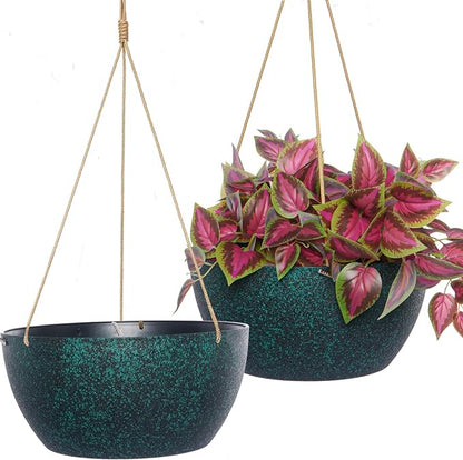 12 Inch 2 Pack Large Hanging Planters for Indoor Outdoor Plants, Plastic Hanging Basket Pots for House Plants Flowers, Black Speckles