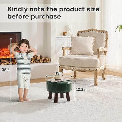 13in Small Foot Stool Ottoman, Round Faux Leather Foot Rest for Couch, Under Desk Pouf Footstool Footrest with Non-Skid Rubber Legs for Ling Room, Bedroom, 13''L x 13''W x 10.2''H, Green