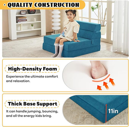 jela Foldable Sofa Bed, Convertible Sleeper Lounge Chair Floor Mattress Floor Couch with Backrest, Fold Out Futon with Washable Miss Fabric Cover for Guest Room, Living Room (83"x33",Teal)