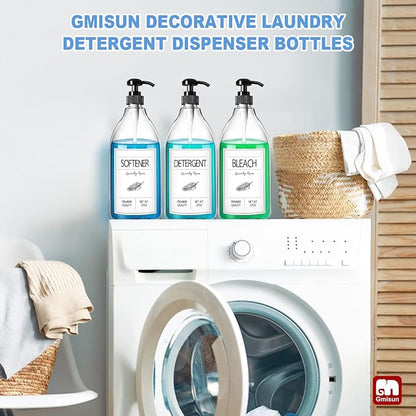 GMISUN Laundry Detergent Soap Dispenser, Liquid Laundry Detergent Dispenser, Container for Farmhouse Laundry Room Decor, Organizer for Liquid DetergentSoftenerBleach Storage Bottle(67 Oz Set of 3)