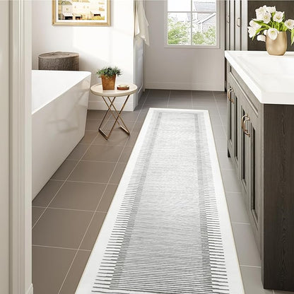 Wonnitar Striped 9x12 Rugs for Living Room, Non-Slip Soft Grey Berber Stripe Bedroom Rug, Low Pile Minimalist Floor Carpet for Dining Room Living Room Department (Grey,9' x 12')