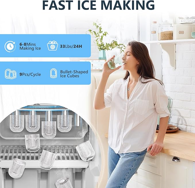COWSAR 3-in-1 Water Cooler with Ice Maker, Hot & Cold Top Loading, Water Dispenser for 5 Gallon Bottle, 33LBS/24H Ice Maker with Child Safety Lock, Black