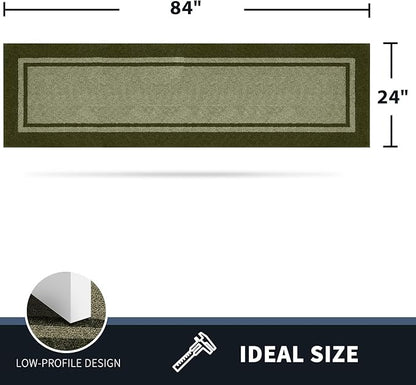 PURRUGS Dirt Trapping Door Mat 24" x 84", Non-Slip/Skid Machine Washable Entryway Rug, Shoes Scraper, Area Rug, Super Absorbent Welcome Mat for Muddy Wet Shoes and Paws, Budding Green & Sage Green