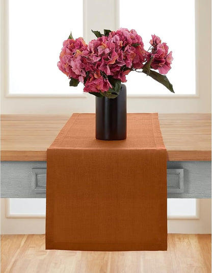Solino Home Linen Table Runner 90 Inches Long - 100% Pure Linen Cinnamon Dining Table Runner 14 x 90 Inch for Fall, Autumn, Halloween, Thanksgiving - Fete
