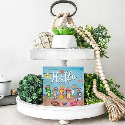 Summer Decor Hello Summer Decorations Flip Flop Wooden Sign Rustic Home Decor 5 x 5 Inches