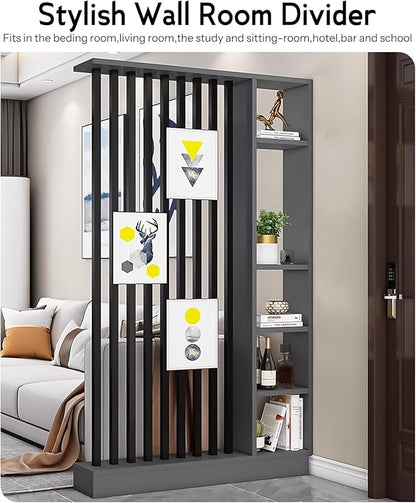 Wall Room Divider, Storage Cabinet Storage Display with Shelves, Modern Freestanding Wood Room Divider Screen, Wall Privacy Screens for Home Decorative (Grey+Black,47" L x 9.5" W x 79.5" H)