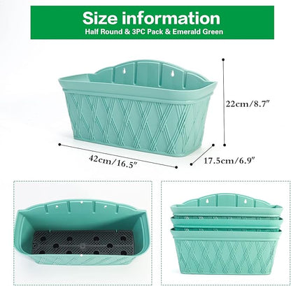 Sungmor 3 Pack Wall Hanging Planters, 16.5 Inch Railing Fence Hanging Flower Pots, Thickened Plastic Water Storage Plant Pot, Indoor Outdoor Garden Balcony Decor, Light Green Large Plant Basket