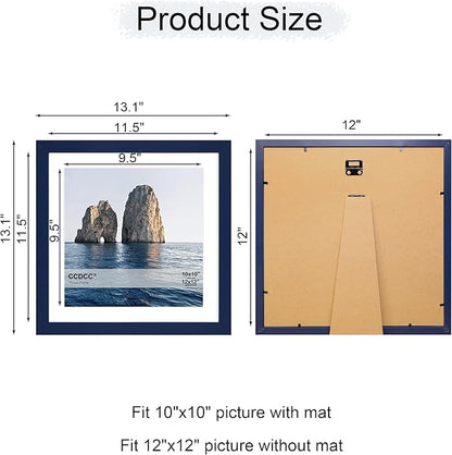 12x12 Picture Frame Set of 4, 12 x 12 Wood Photo Frames with Mat for 10x10 or 30x30cm Diamond Painting Art, Wooden Frame with Real Glass Cover for Wall and Tabletop Display,Blue