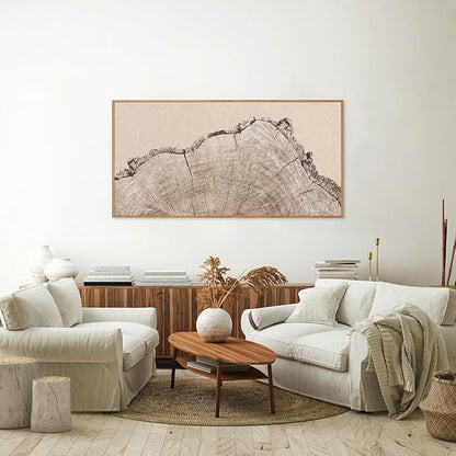 SIGNINART Large Tree Ring Framed Canvas Wall Art, Rustic Beige Wooden Wall Decor, Neutral Nature Wood Stump Artwork, Modern Art Prints for Bedroom Living Room Office 20"x40"