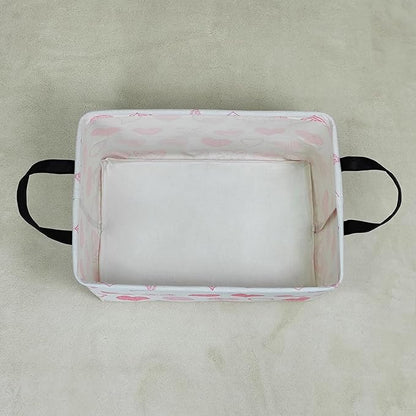 LANGYASHAN Rectangular Storage Bin Collapse Canvas Fabric Cartoon Storage Basket with Handles for Organizing Home Kitchen Boys and Girls Toys Office Closet Shelf Baskets (Rec Angel Heart)