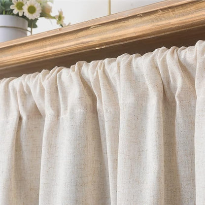 Sutuo Home Boho Sheer Curtain Valance Cotton Linen with Bohemian Handmade Tassels, Short French Farmhouse Window Treatment for Kitchen Cafe, Rod Pocket, 1 Panel 59" W x 18" L, Natural