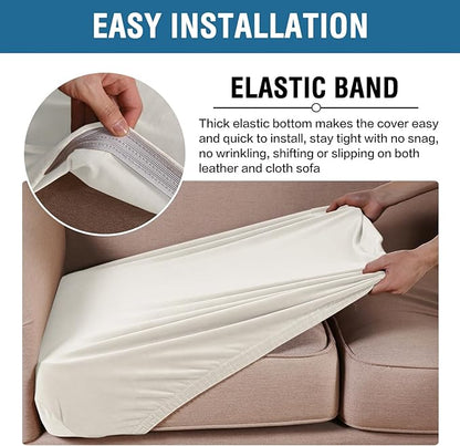 H.VERSAILTEX Velvet Stretch Couch Cushion Cover Plush Cushion Slipcover for Chair Loveseat Sofa Cushion Furniture Protector Seat Cushion Sofa Cover (3 Piece Sofa Cushion Covers, Porcelain)