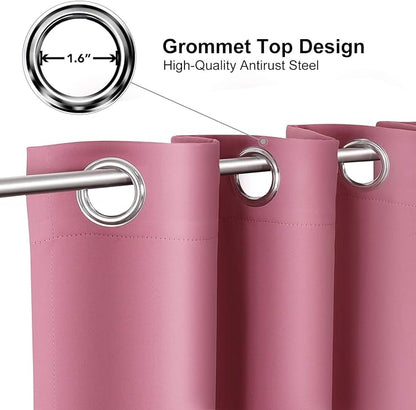ChrisDowa Small Window Curtains 40 inches Long for Bedroom - Grommet Short Thermal Insulated Room Darkening Curtains for Kitchen (2 Panels, Pink, 29 x 40 Inch)