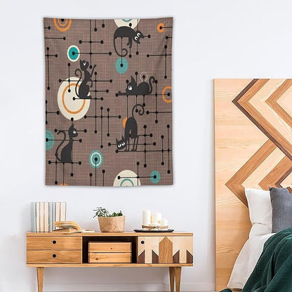ICMOLYYENLO Boho Medieval Cat Tapestry, Abstract Atomic Starburst Geometric Aesthetic Art Wall Hanging For Bedroom Living Room Dormitory 40x60 Inches