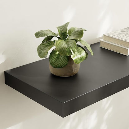 Large Floating Shelves for Wall Set of 2 Wooden Wall Shelves 24 in x 12.75 in x 2 inRoom Decor Long Shelf with Invisible Wall Mount Bracket for Bedroom Kitchen Living Room Black