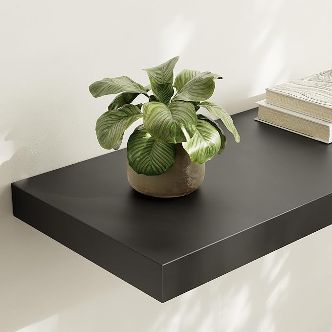 Large Floating Shelves for Wall Set of 2 Wooden Wall Shelves 36 in x 12.75 in x 2 inRoom Decor Long Shelf with Invisible Wall Mount Bracket for Bedroom Kitchen Living Room Black