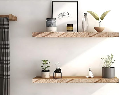 Wood Floating Shelves for Wall Decor, Rustic Wall Shelves for Bedroom Bathroom Kitchen Living Room, Set of 6 Light Walnut