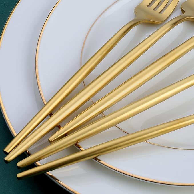 Matte Gold Silverware Set, OGORI 30-Piece Food Grade Stainless Steel Gold Flatware Set, Kitchen Utensil Set Service for 6, Tableware Cutlery Set for Home and Restaurant, Dishwasher Safe