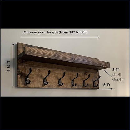 Coat Rack with Shelf Wall Mounted with Storage (Choose Your Length) Towel Rack Entryway Organizer Key Hooks (16" L (4 Hooks))