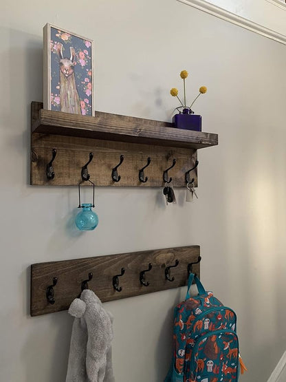 Coat Rack with Shelf Wall Mounted with Storage (Choose Your Length) Towel Rack Entryway Organizer Key Hooks (32" L (8 Hooks) Set of 2)