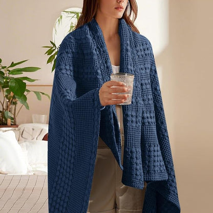 PHF 100% Cotton Waffle Weave Throw Blanket, Soft Lightweight Breathable Cozy Summer Throws for Couch Bed Sofa, Luxury Aesthetic Woven Blanket for Home Decor & Office, 50"x60", Bright Navy