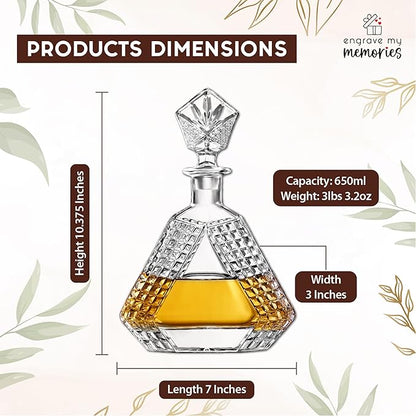 Triangle Whiskey Decanter 650ml – Premium Glass Liquor Decanter with Solid Glass Stopper – Stylish Barware for Bourbon, Scotch & Spirits – Gift-Ready Packaging for Home, Office, Bar, Man Cave Decor