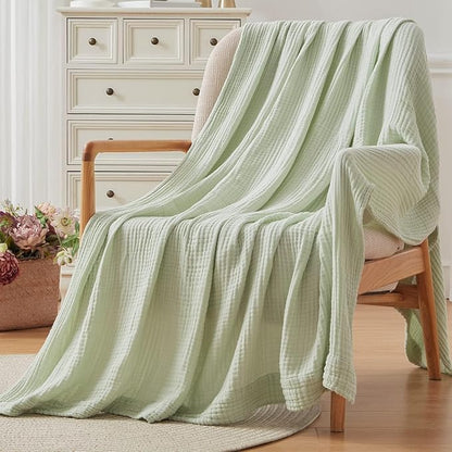 EMME Cotton Throw Blanket 100% Muslin Soft Blanket for Couch Breathable Gauze All Season Soft and Lightweight Pre-Washed Cotton (Mint Green, 50"x70")